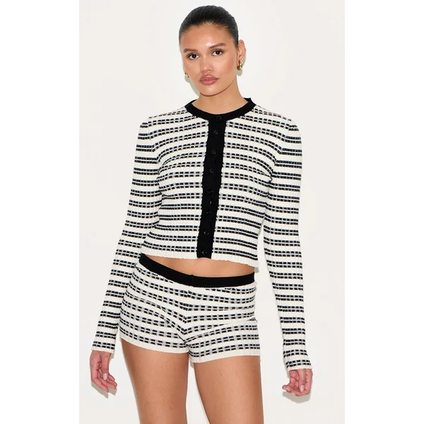 Monochrome Stripe Knitted Cardigan