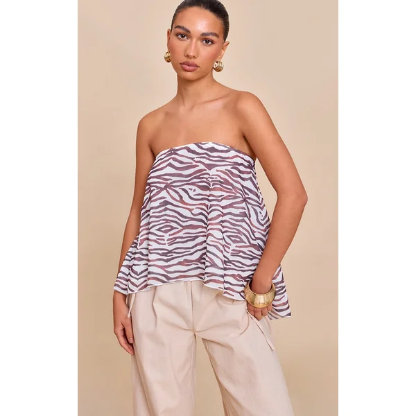 Monochrome Zebra Print Chiffon Floaty Bandeau Top