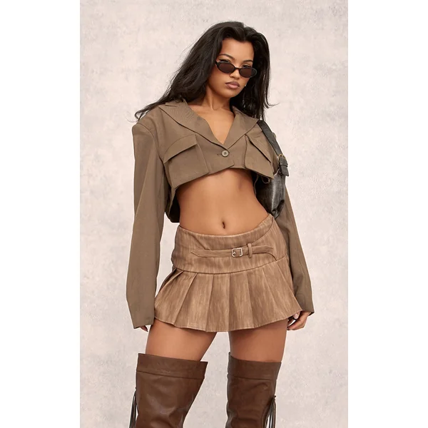 Moss Khaki Pocket Detail Super Cropped Blazer