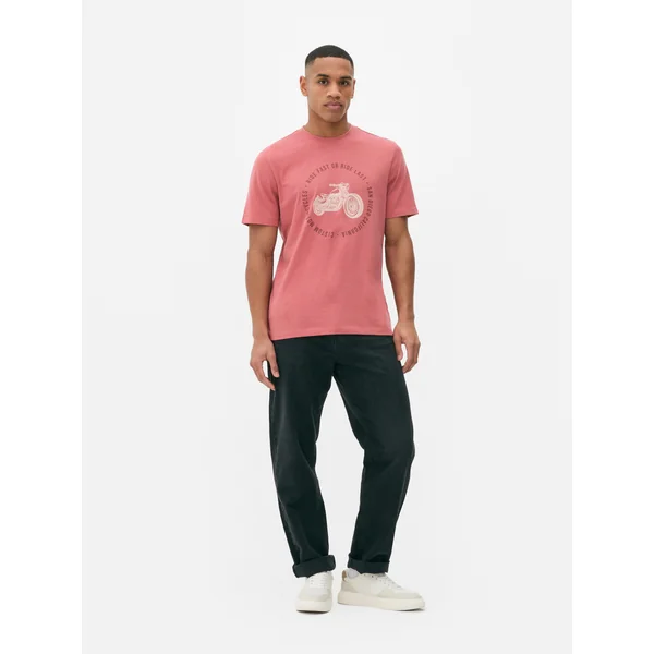 Motorcycle Graphic T-Shirt - Light Red