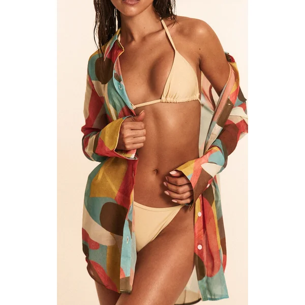 Multi Abstract Printed Oversized Beach Shirt