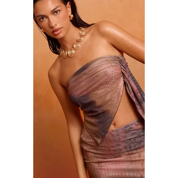 Multi Blurred Print Mesh Bandeau Beach Top