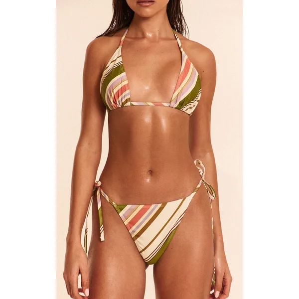 Multi Diagonal Stripe Tie Side Bikini Bottoms