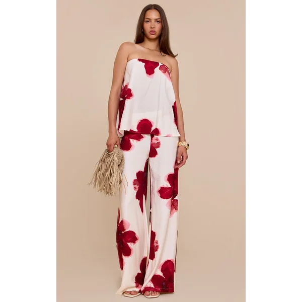 Multi Floral Print Wide Leg Pants