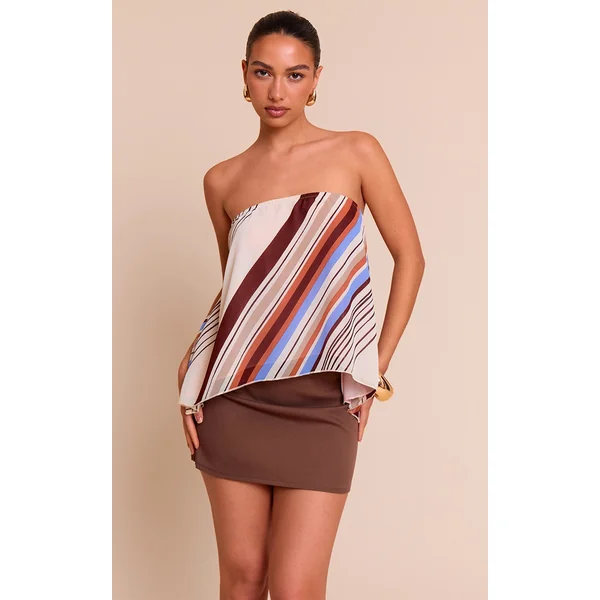 Multi Printed Striped Chiffon Floaty Bandeau Top