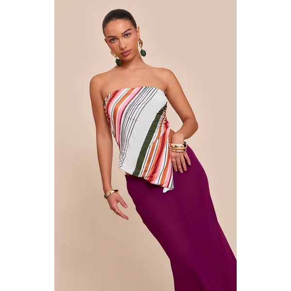 Multi Printed Striped Double Layer Slinky Split Side Bandeau