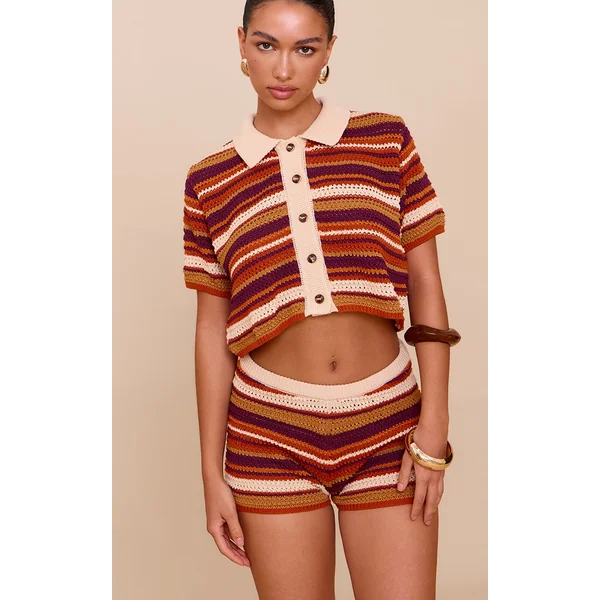 Multi Stripe Crochet Knit Short