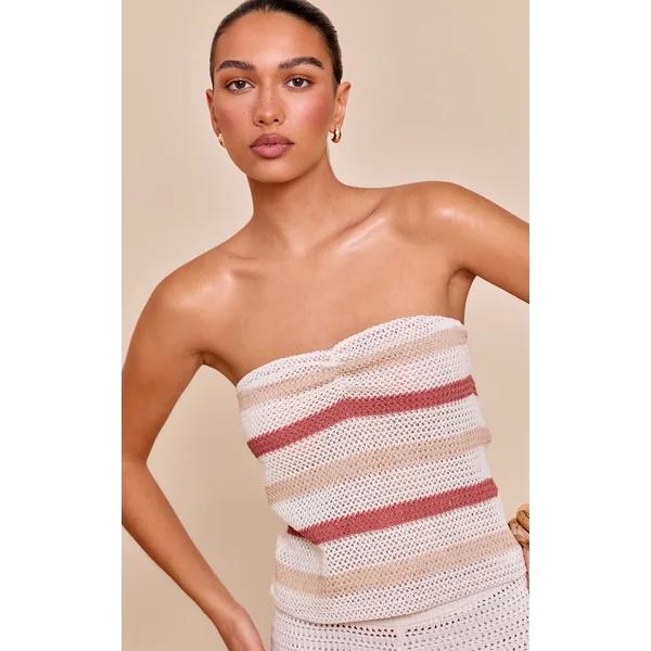 Multi Textured Striped Strappy Bandeau Top