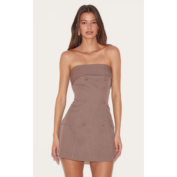 Mushroom Bandeau Foldover Detail Mini Dress