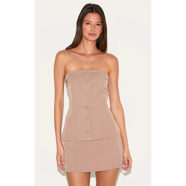 Mushroom Bandeau Vest Detail Bodycon Dress