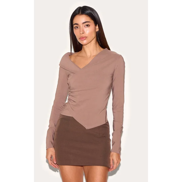 Mushroom Bengaline Asymmetric Ruched Long Top