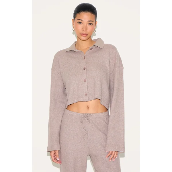 Mushroom Brushed Rib Button Up Shirt