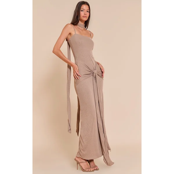 Mushroom Burnout Mesh Scarf Detail Maxi Dress