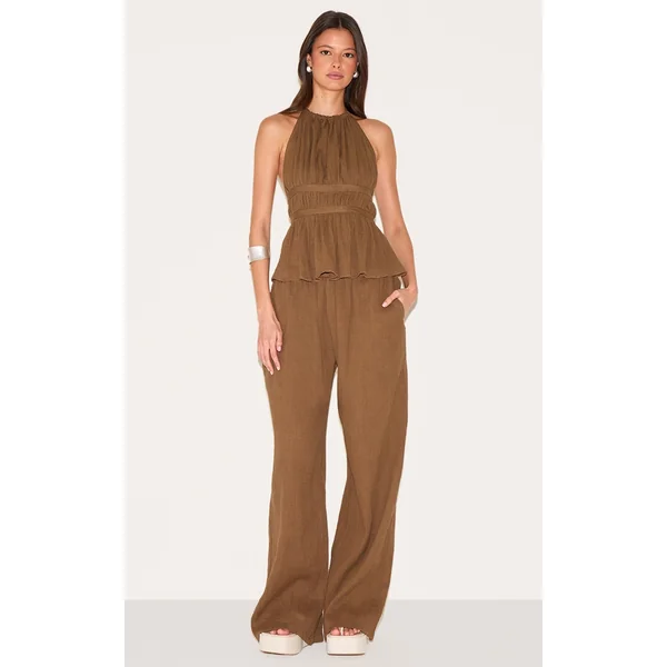 Mushroom Cheesecloth Low Rise Wide Leg Pants