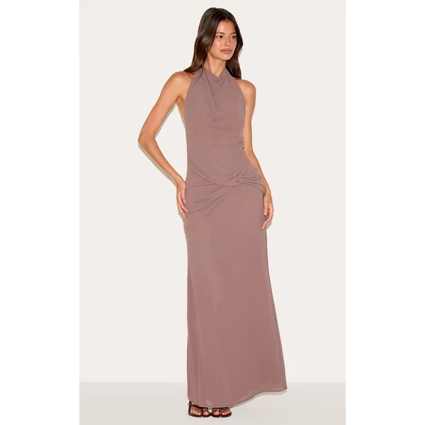 Mushroom Chiffon Twist Detail Maxi Dress