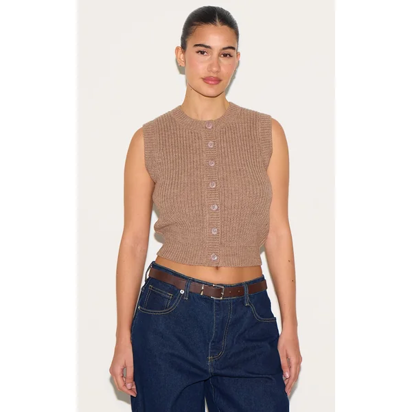 Mushroom Chunky Knit Sleeveless Sweater