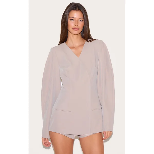 Mushroom Cross Front Cocoon Sleeve Tailored Romper