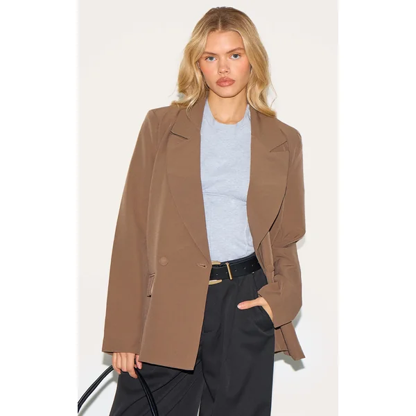 Mushroom Double Breasted Oversized Boxy Fit Blazer