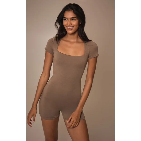 Mushroom Double Layer Contour Jersey Square Neck Unitard