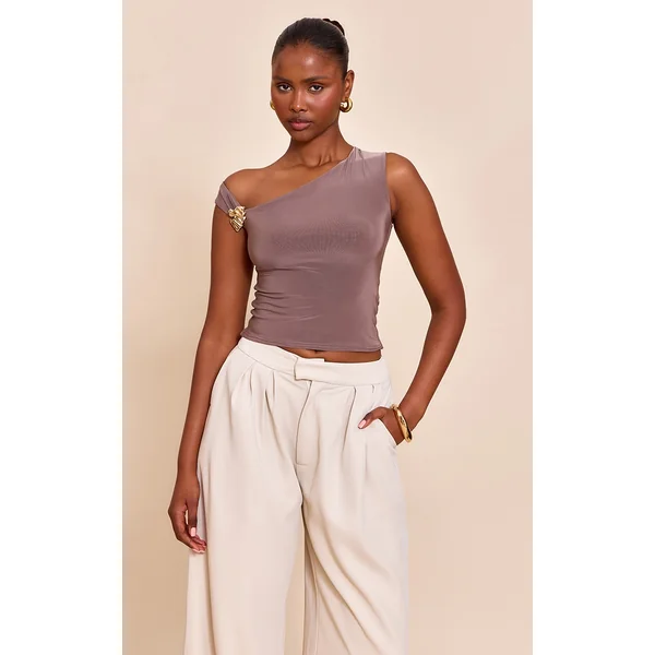 Mushroom Double Layer Slinky Trim Detail Asymmetric Top