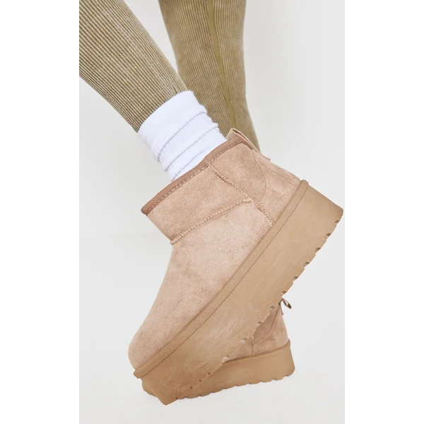 Mushroom Faux Suede Round Toe Platform Ankle Boots