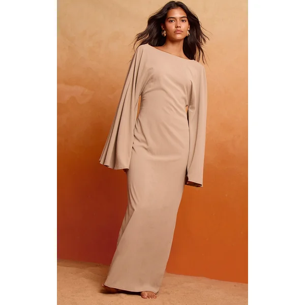 Mushroom Floaty Woven Flared Sleeve Maxi Dress