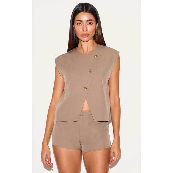 Mushroom Gold Trim Oversized Vest