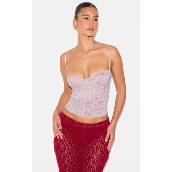 Mushroom Lace Spaghetti Strap Long Corset