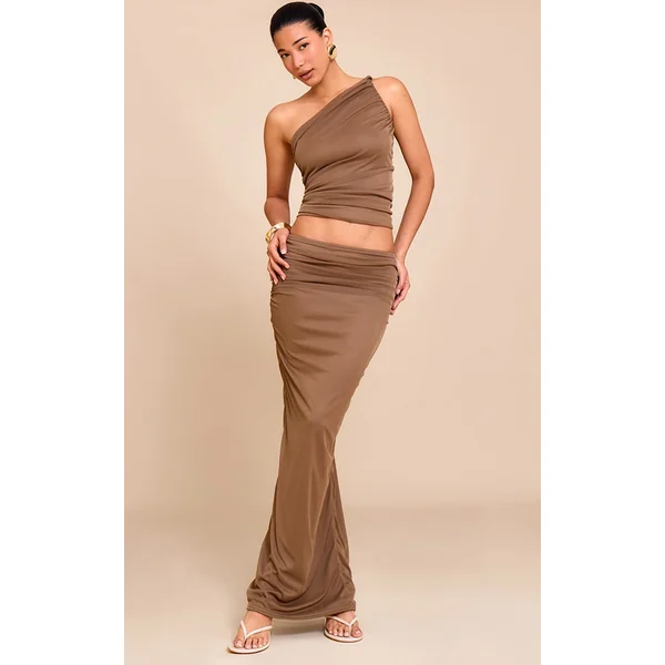 Mushroom Mesh Ruched Maxi Skirt