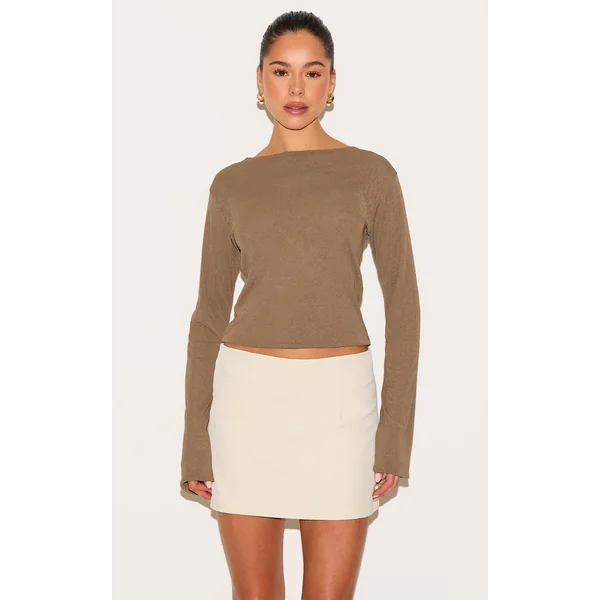 Mushroom Onion Skin Boatneck Flute Sleeve Long Top