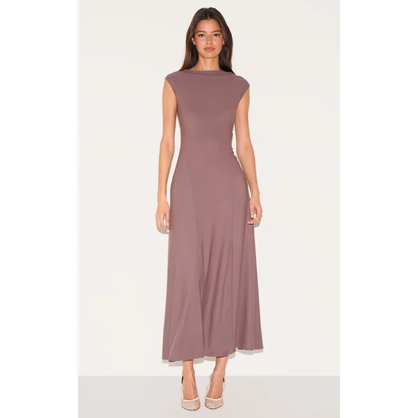 Mushroom Panelled Floaty Maxi Dress
