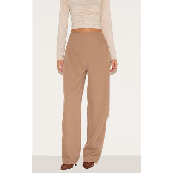 Mushroom Pintuck Waistband Zip Front Tailored Pants