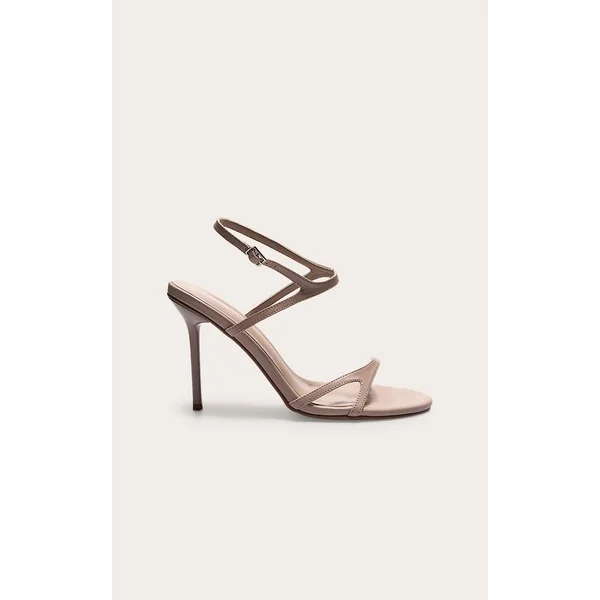 Mushroom Pu Round Toe Asymmetric Strap High Stiletto Heeled Sandals