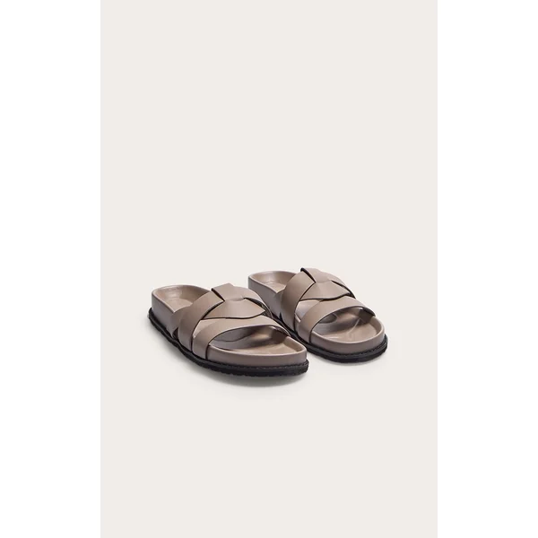 Mushroom Pu Round Toe Weave Chunky Strap Sandals