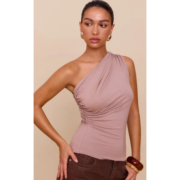 Mushroom Soft Cotton Asymmetric One Shoulder Long Top