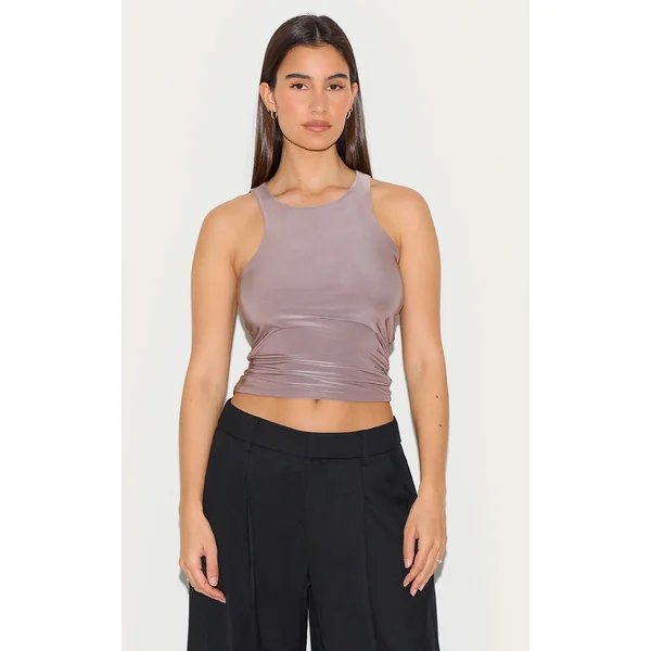 Mushroom Soft Touch Asymmetric Hem Racer Vest