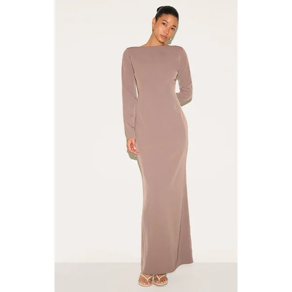 Mushroom Tailored Boat Neck Maxi Dress