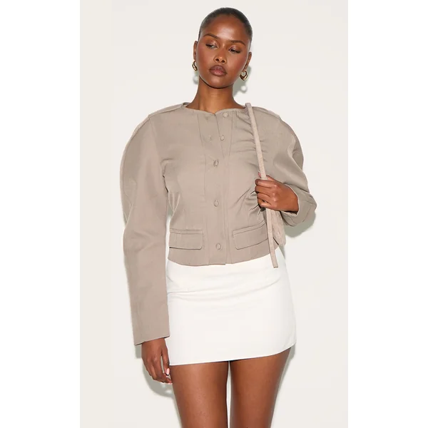 Mushroom Tailored Cocoon Sleeve Cropped Blazer