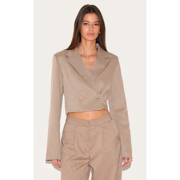 Mushroom Tailored Woven Boxy Cropped Blazer
