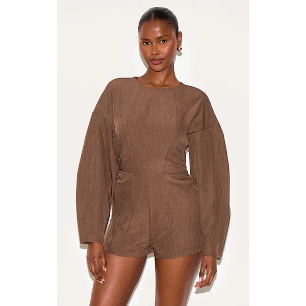 Mushroom Tailored Woven High Neck Cocoon Sleeve Romper