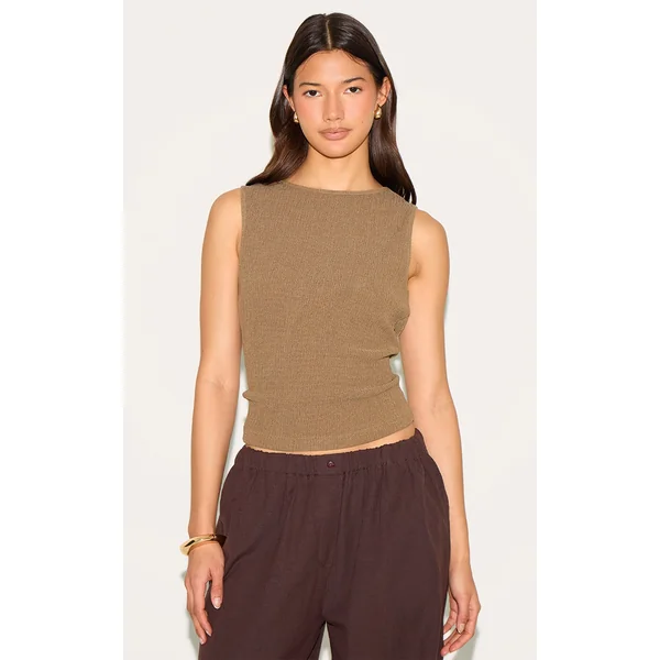 Mushroom Textured Boat Neck Sleeveless Top
