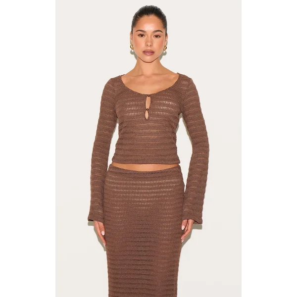 Mushroom Textured Long Sleeve Button Up Top