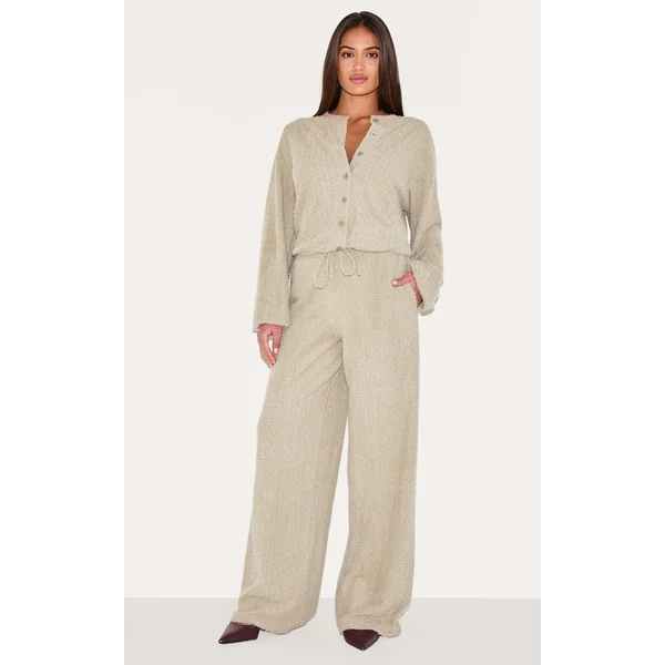 Mushroom Textured Wide Leg Drawstring Pants