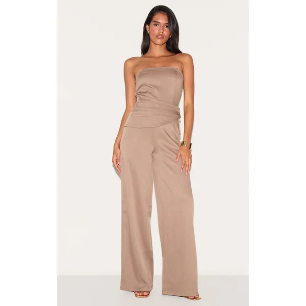 Mushroom Woven Bandeau Tie Detail Jumpsuit