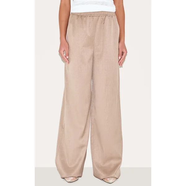 Mushroom Woven Elasticated Waist Wide Leg Pant