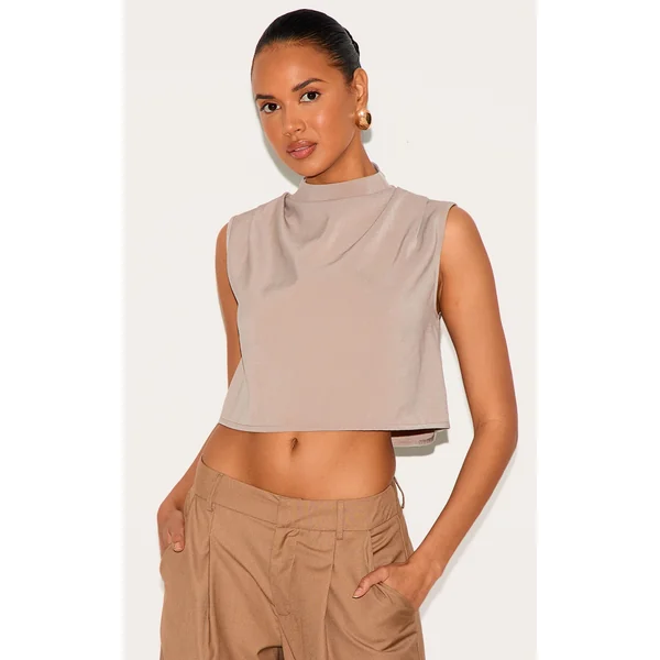 Mushroom Woven Pleated Boxy Top
