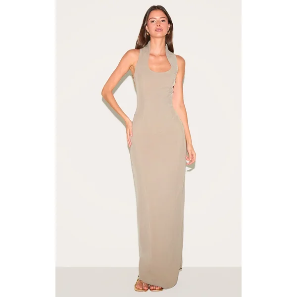 Mushroom Woven Scoop Neck Maxi Dress