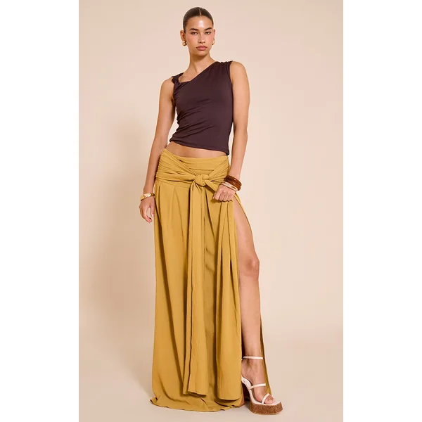 Mustard Floaty Woven Knot Front Maxi Skirt
