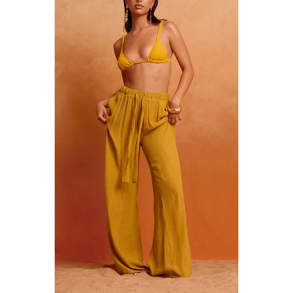 Mustard Linen Look Palazzo Beach Pants