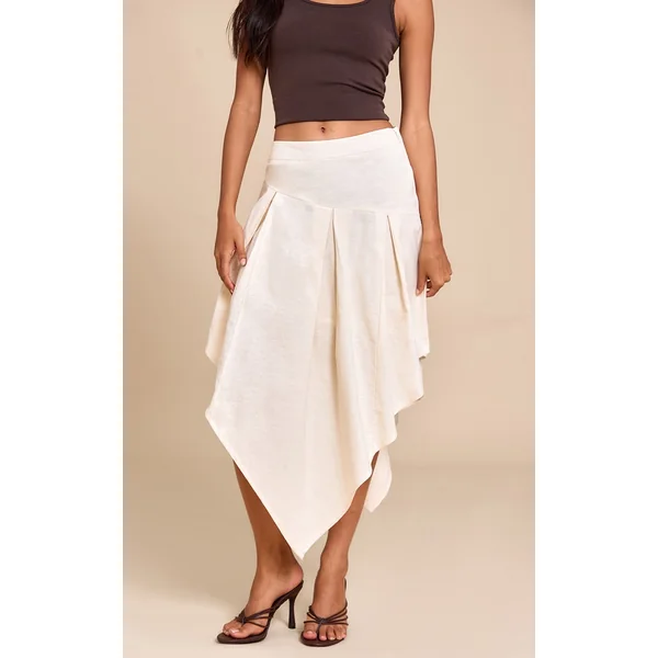 Natural Cotton Asymmetric Hanky Hem Midi Skirt